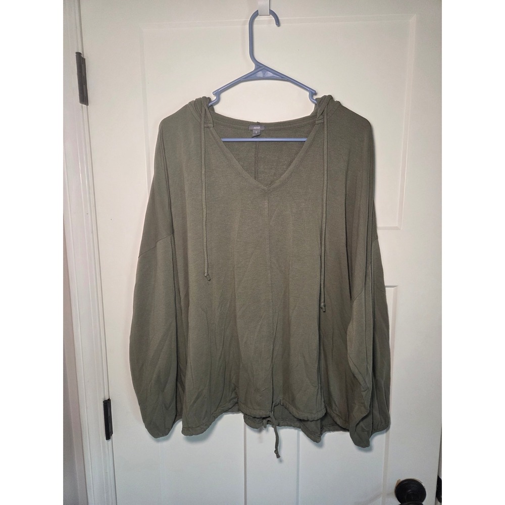 Aerie Olive Green Oversized V-Neck Hoodie Pullover Sweatshirt XL